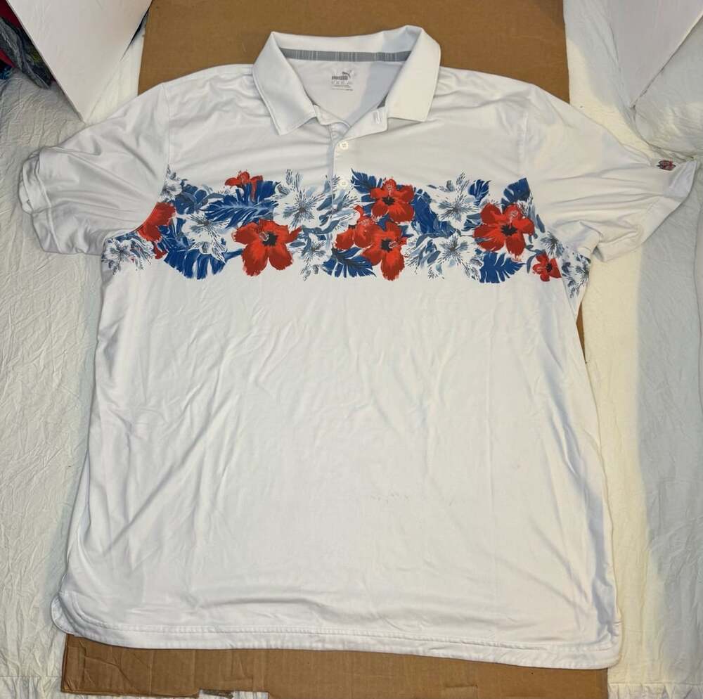 Puma Cloudspun Abaco Golf Polo XL White Floral Print Performance